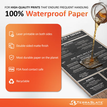 TerraSlate Waterproof Laser Printer Paper – 8 MIL 8.5"x14", 250 Sheets, White – Rip & Smudge Proof, Heavy-Duty for Outdoor Use, Ideal for Printing, Copying & More