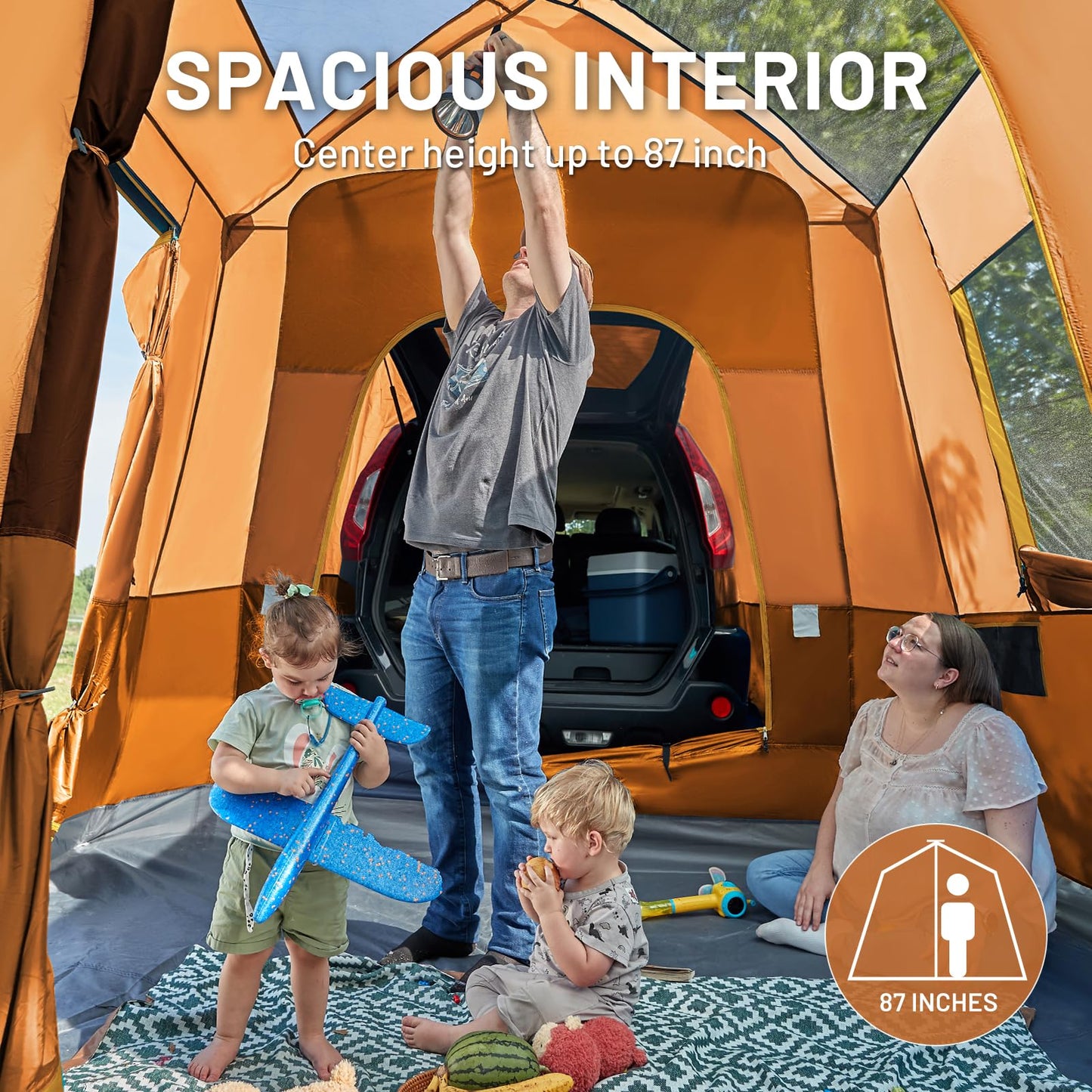 TIMBER RIDGE 5-9 Person SUV Tent with Screen Porch and Awning for Family Camping, Weather Resistant and Portable Van or Car Tent, Includes Rainfly and Storage Bag, 13' W X 10' L X 7.1' H, Orange