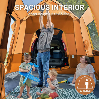 TIMBER RIDGE 5-9 Person SUV Tent with Screen Porch and Awning for Family Camping, Weather Resistant and Portable Van or Car Tent, Includes Rainfly and Storage Bag, 13' W X 10' L X 7.1' H, Orange
