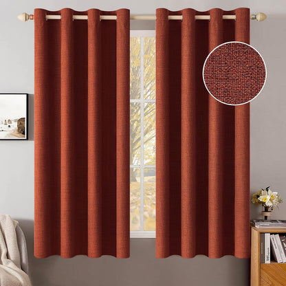 MIULEE Blackout Linen Curtains - Thermal Insulated Burnt Orange Drapes | 52 x 54 Inch (2 Panels) for Bedroom & Living Room