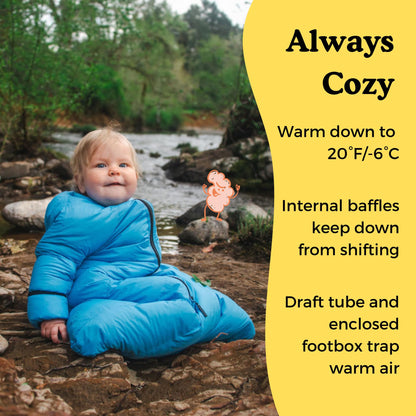 Little Mo 20 Down Baby Sleeping Bag (6-18 Months) The Warmest, Safest Ultralight Down Camping Sleeping Bag for Babies and Toddlers. (Bayberry Blue)