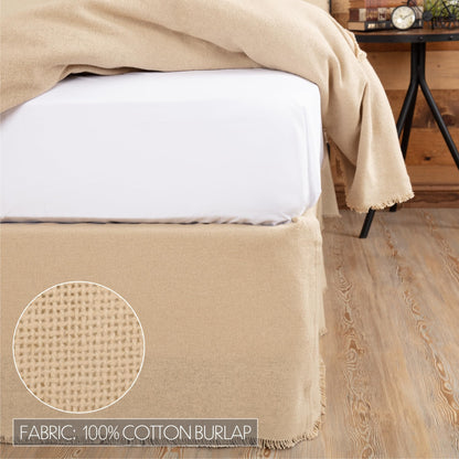 VHC Brands Burlap Fringed Bed-Skirts, Queen, Vintage White Tan