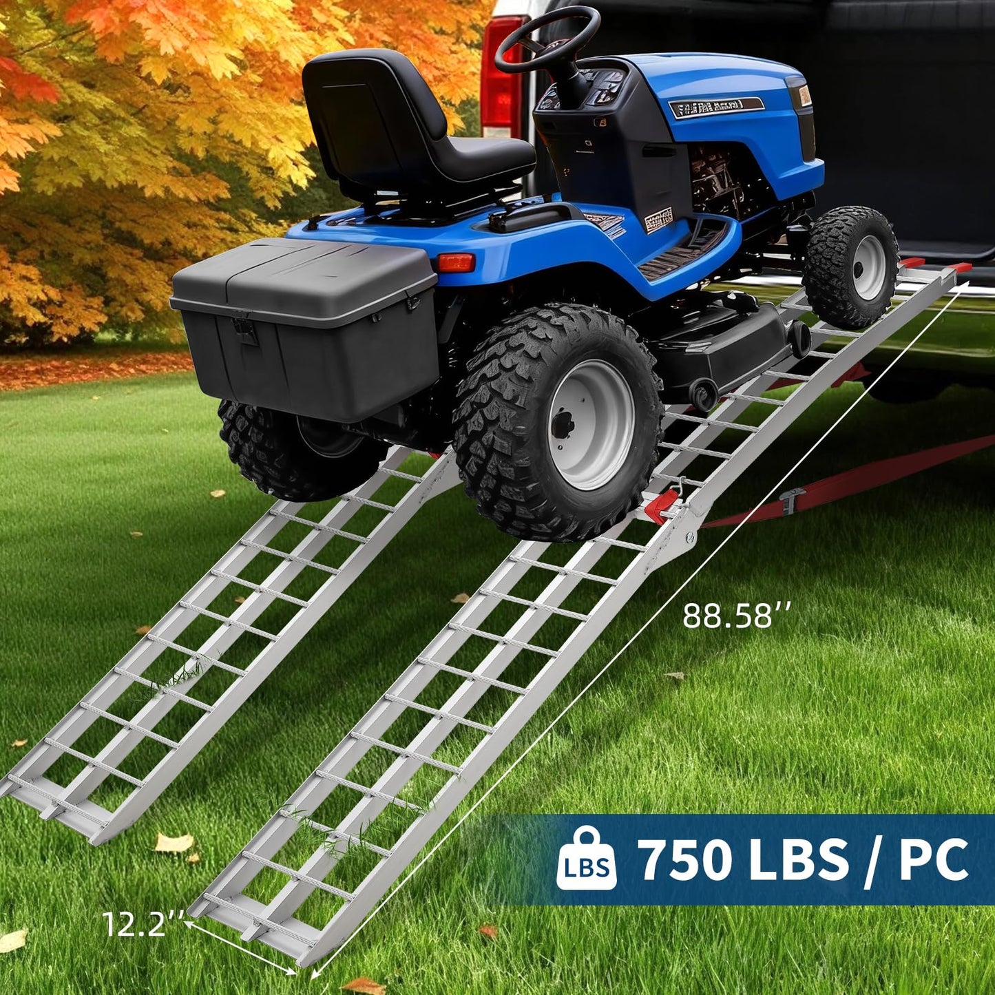7.5 ft Aluminum Loading Ramps - 750 LBS Capacity Folding Motorcycle Ramp with Rubber-Tipped Fingers & Load Straps for Dirt Bike, UTV, ATV, Trucks, Lawn Mowers, Cargo Trailer