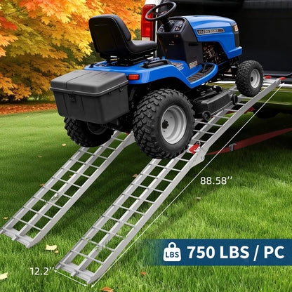 7.5 ft Aluminum Loading Ramps - 750 LBS Capacity Folding Motorcycle Ramp with Rubber-Tipped Fingers & Load Straps for Dirt Bike, UTV, ATV, Trucks, Lawn Mowers, Cargo Trailer