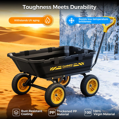 CAMMOO 10in NO-FLAT TIRES 900lb Heavy-Duty Garden Dump Cart DIY Expandable Capacity Over 4 Cu.Ft. Utility Wagon with Quick-Release Dumping & Prime Grade 100% Virgin Polypropylene-Not Recycled Material