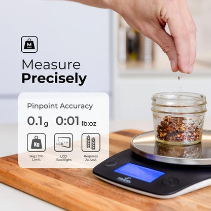 Fradel 0.1g Digital Kitchen Food Scale in Grams & Ounces - 11lb, for Cooking, Baking, Weight Loss - Round