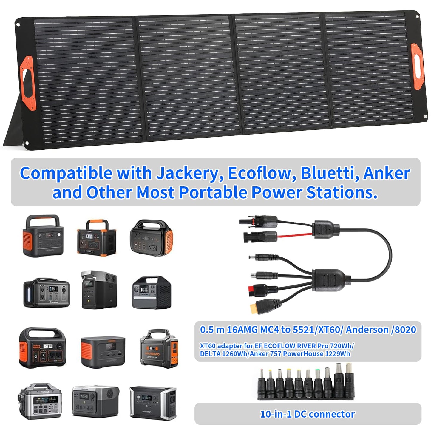 200W Portable Solar Panel for Power Station, Compatible with Jackery, Ecoflow, Bluetti, Anker and More Portable Power Stations, 23.5% High Efficiency, Weatherproof for Camping, RV, Emergency Power