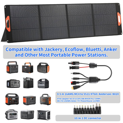200W Portable Solar Panel for Power Station, Compatible with Jackery, Ecoflow, Bluetti, Anker and More Portable Power Stations, 23.5% High Efficiency, Weatherproof for Camping, RV, Emergency Power