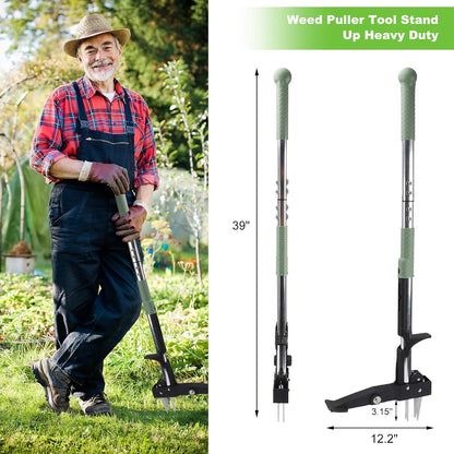 Tefola Stand Up Weeder - Long Handle Weed Puller with 4 Stainless Steel Claws | Turquoise