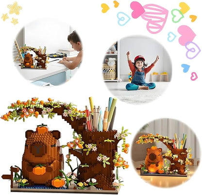 Capybara Building Blocks Set -1880PCS Cute Animals &amp Flowers Building Bricks Kit Kawaii Capybara Gifts Toy for Kids Age 8+ Capybara Stuff Pen Holder&ampDesk Organizer Arts &ampCrafts for Boys