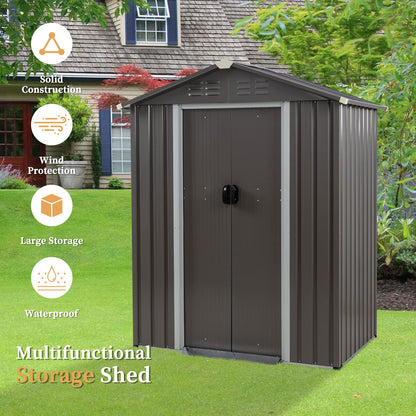 Vongrasig 5 x 3 x 6 FT Outdoor Storage Shed, Metal Tool Shed Clearance Garden Steel Shed with Side Window and Lockable Door Waterproof Tool Shed for Backyard Patio, Lawn (Gray)