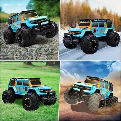 1:14 RC Police Car Waterproof Amphibious Remote Control Police Car for Kids with Siren Lights Boys Girls Age 6 7 8 9 10 11 12 Gift Present Toy(Blue)