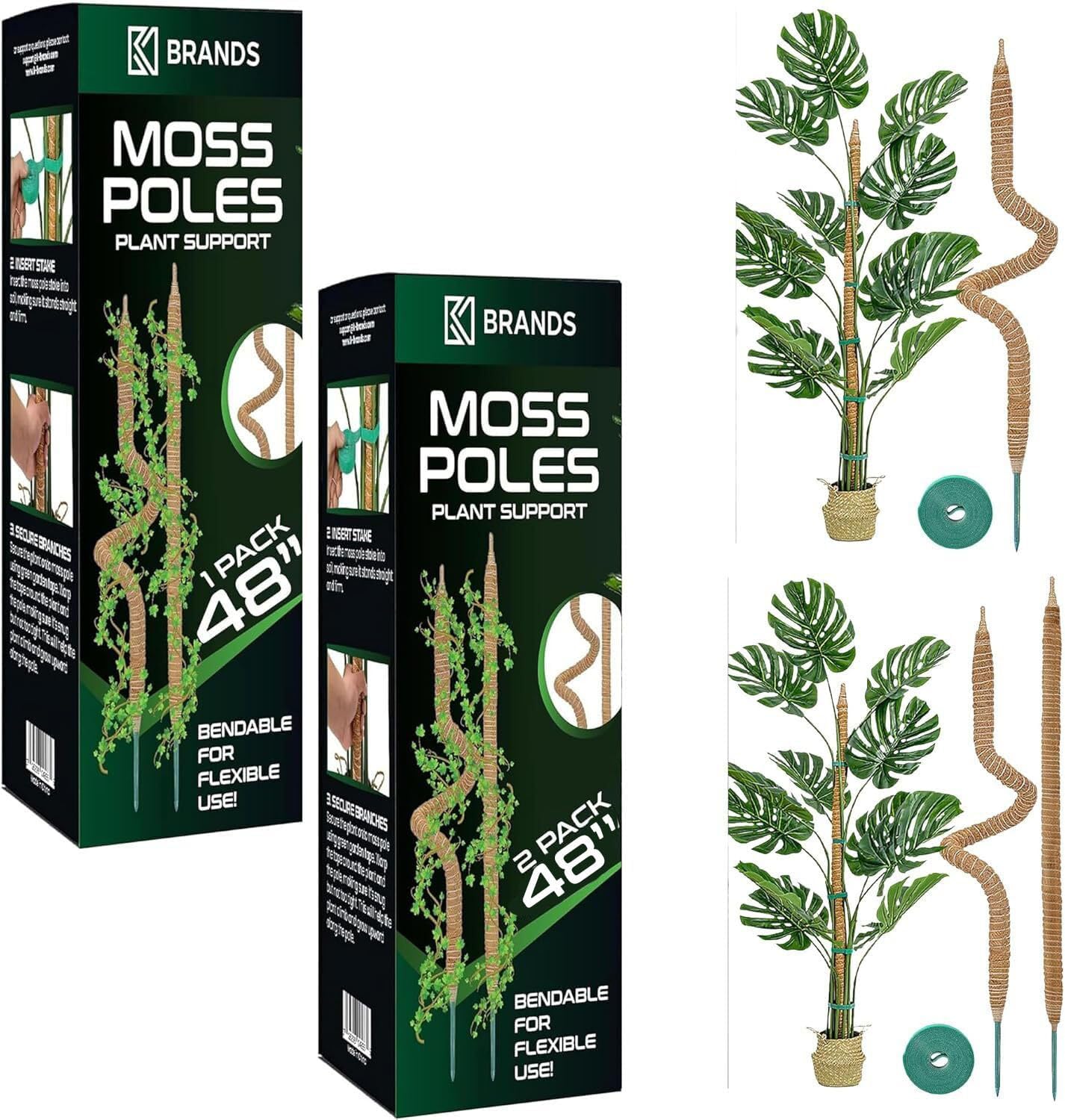 K-Brands 3 Pack Bendable Moss Pole | 48'' Monstera Plant Support for Indoor Climbing Plants