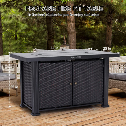 Garvee 44 in Propane Fire Pit Table (Double Door), 50000BTU Rectangle Fire Table with Cover & Rain Cover, Sturdy Steel and Iron Fence Surface, CSA Safety Certified, Companion for Your Garden