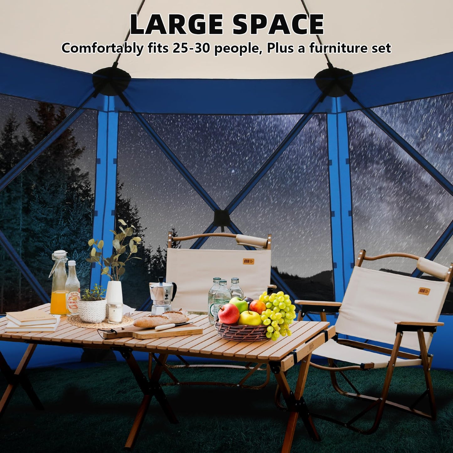 COBIZI Pop Up Gazebo Screen Tent Screen House for Camping, 15x15 Screen Room with Mosquito Netting, Hub Tent Instant Screened Canopy with Carrying Bag and Ground Stakes, Blue