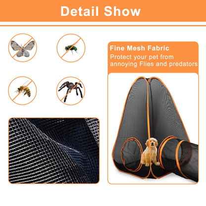7 in 1 Outdoor Cat Enclosure, Foldable Pop-Up Mesh Playpen Tunnel for Pet Run, Foldable Outside Enclosed Tent Cage for Small Dogs, Rabbit and Other Animals