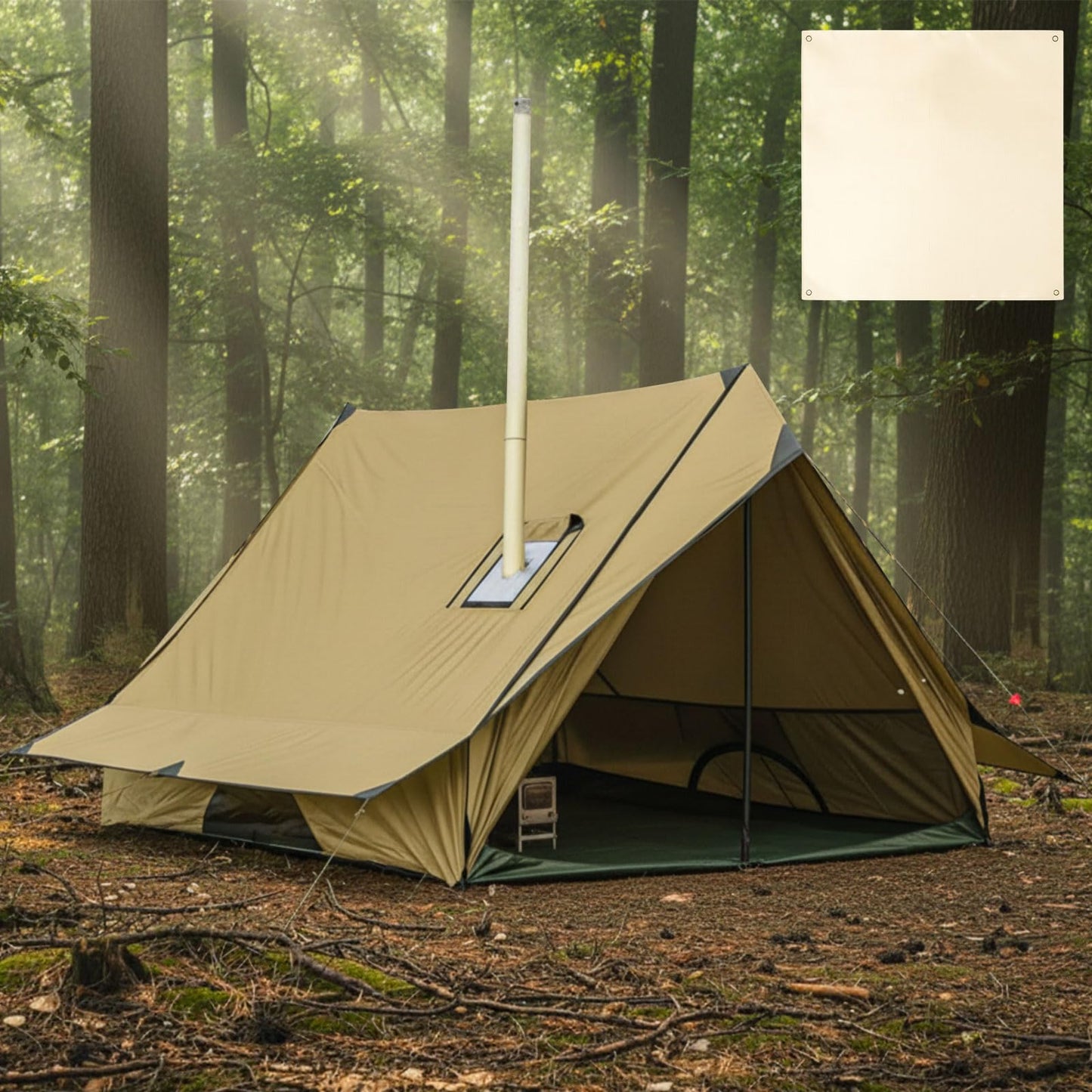 Soulchen Hot Tent with Stove Jack for 2-3 Person Camping, Waterproof Lightweight Bushcraft Tent for Hiking, Backpacking, Outdoor Fishing & Shelter with Poles Stakes & Fireproof Mat
