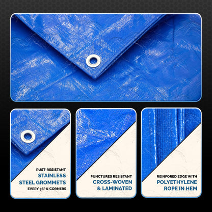 Dry Gear Tarps 40x60 Blue Tarp Waterproof – 5 MIL Thick Tarpaulin Outdoor Cover - Multipurpose Protection Poly Tarp for Camping, Tent, Roof, Patio, Pool, Floor, Furniture, Boat, Truck Beds, Pack of 1