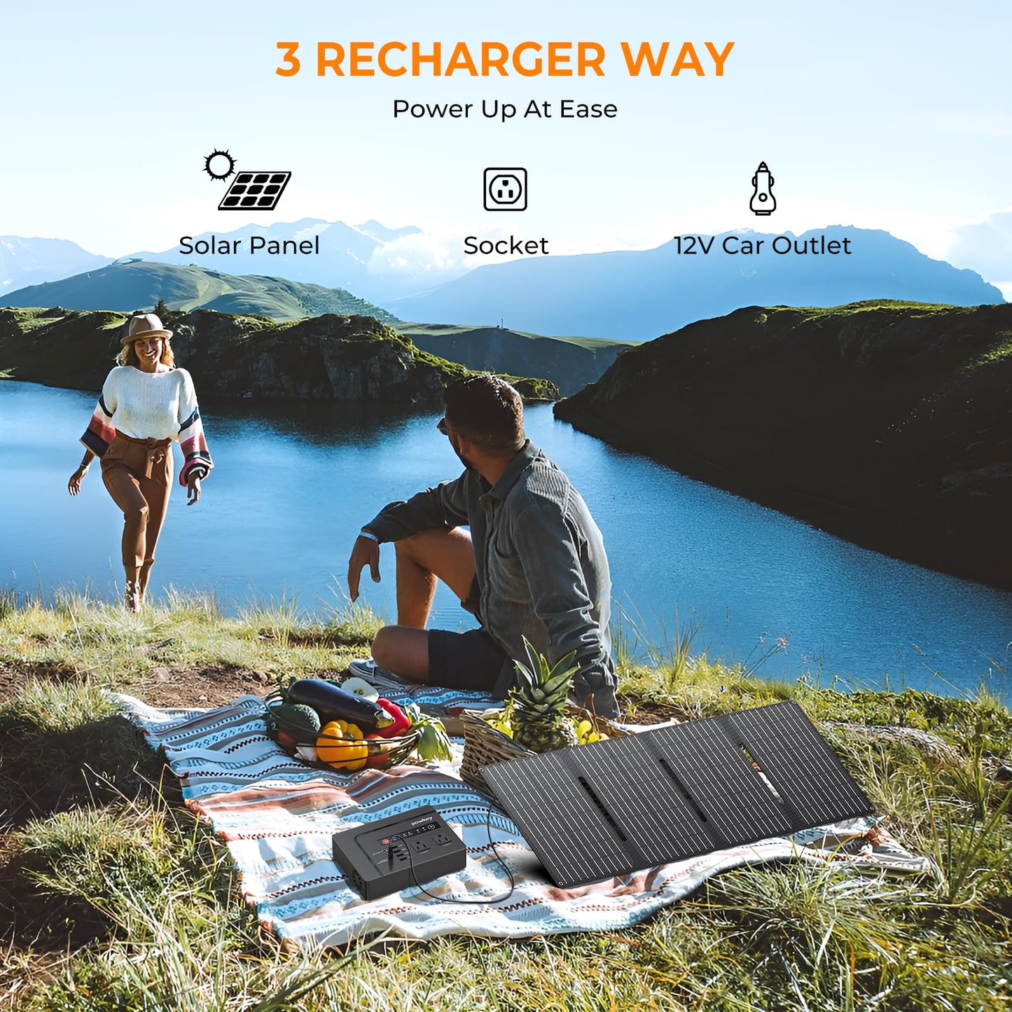 powkey Solar Powered Generator, 200W Portable Power Station with Solar Panels 40W, 146Wh Power Bank with 2 AC Outlet 110V Pure Sine Wave for Outdoor Camping Emergency Home