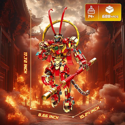 NUTCRACKER Monkey King Mech Building Set for Adult - Cool Action Figure Wukong Mech Toy Block Set Monkie Kid Collection Display Model Valentine's Day Gift for Boys Girls (1393Pieces