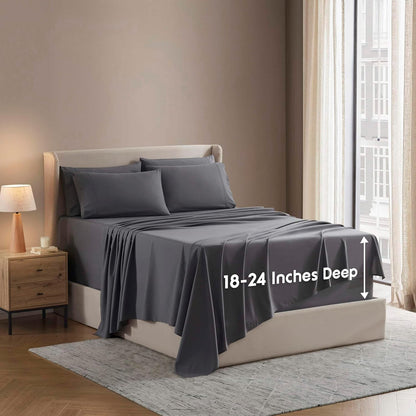 Nestl Extra Deep King Sheet Set - 6-Piece Breathable Cooling Bedding - Luxury Hotel Quality w/18-24 Inch Deep Pockets - Soft, Wrinkle-Free Dark Gray
