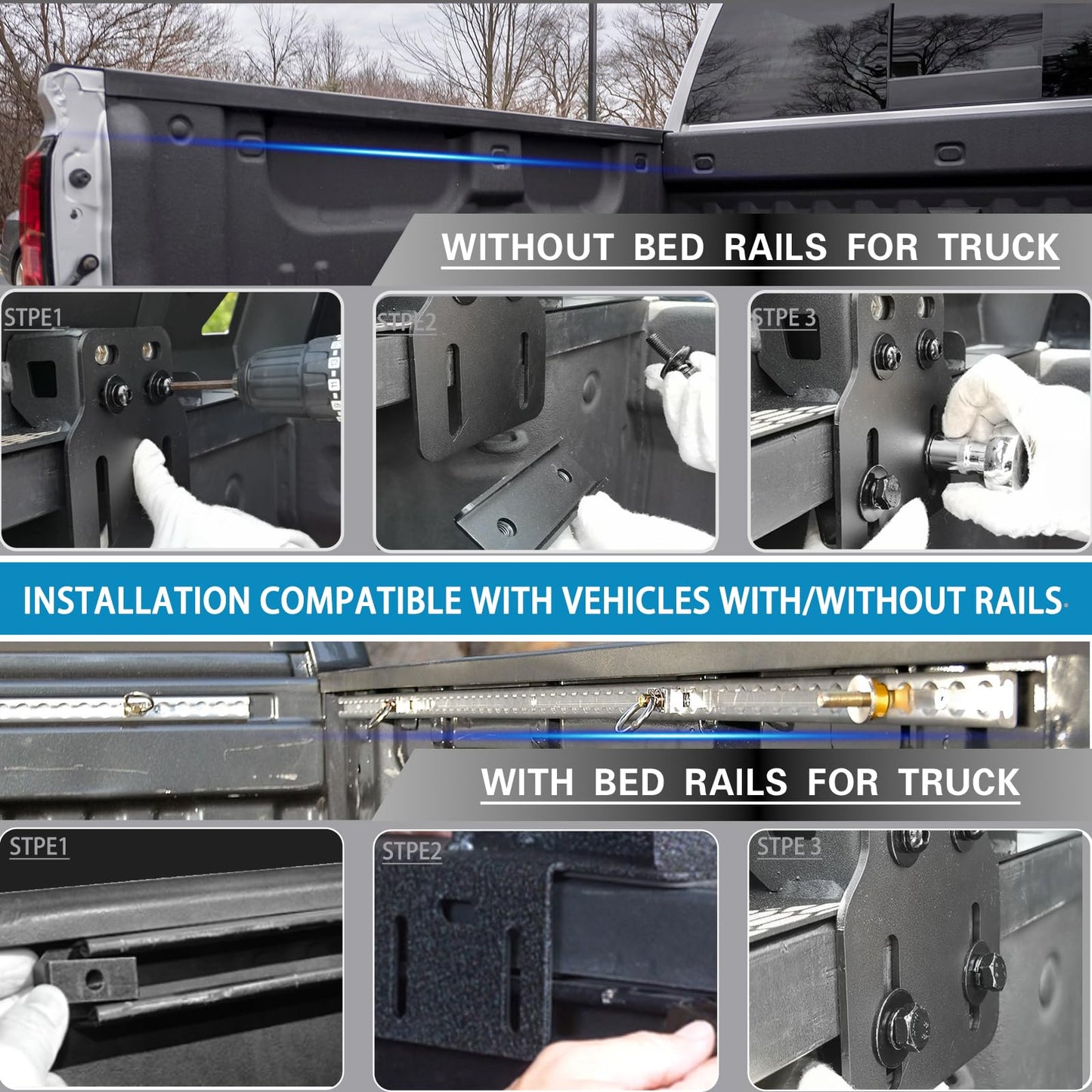 Roll Bar for Truck - Universal Truck Rack & Chase Rack with Third Brake Light Combo, Adjustable Truck Bed Roll Bar for Mid Size Pickup Trucks, No Drilling