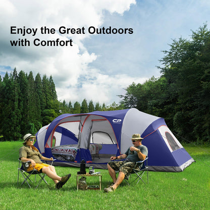 CAMPROS CP Tent 12-Person-Camping-Tents,3 Room Family Tents,Waterproof Windproof Family Tent with Top Rainfly,6 Large Mesh Windows,Double Layer,Easy Set Up, Portable with Carry Bag-20' x 9' x 72"(H)