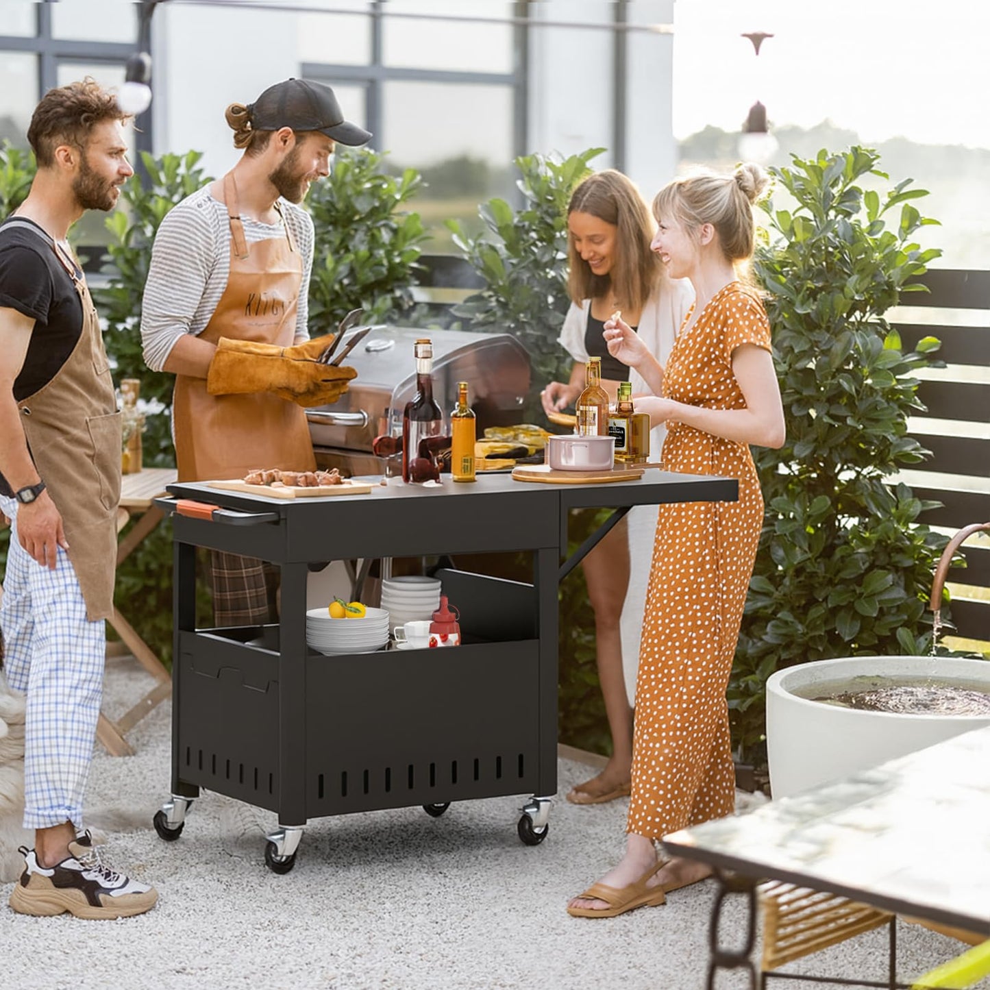Outdoor Grill Table Cart for Blackstone 28"/36" Omnivore Griddle, 50" x 22“ Large Outdoor Kitchen Island with Foldable Side Table for Blackstone 17”/22” Griddle, Home BBQ, Tailgates, Cookouts