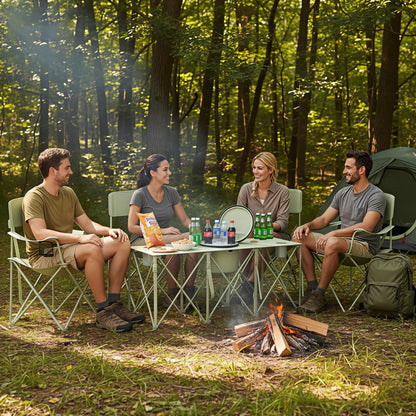 Camping Chair Set of 5,Folding Lawn Chairs with Table for Adults,Heavy Duty Collapsible Chair Include Four Single Chairs and Camping Table with Cooler Bag for Travel Fishing Sport Picnic,Light Green