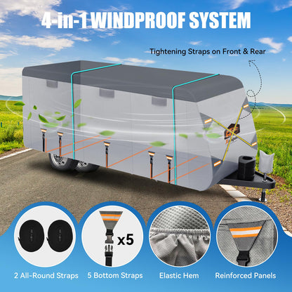 Xenjum RV Cover for 27-30 ft Travel Trailers, 7 Layers Heavy Duty Camper Cover, Weatherproof & UV Resistant Motorhome Trailer Cover with Gutter & Tongue Jack Covers