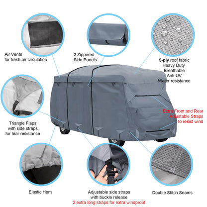 GEARFLAG Class C RV Cover Camper Cover fits 30'-33' with Anti-UV, Water-Resistant, Reinforced Windproof Straps for Van Cover Protection Durable - Ideal for rv & Trailer Covers