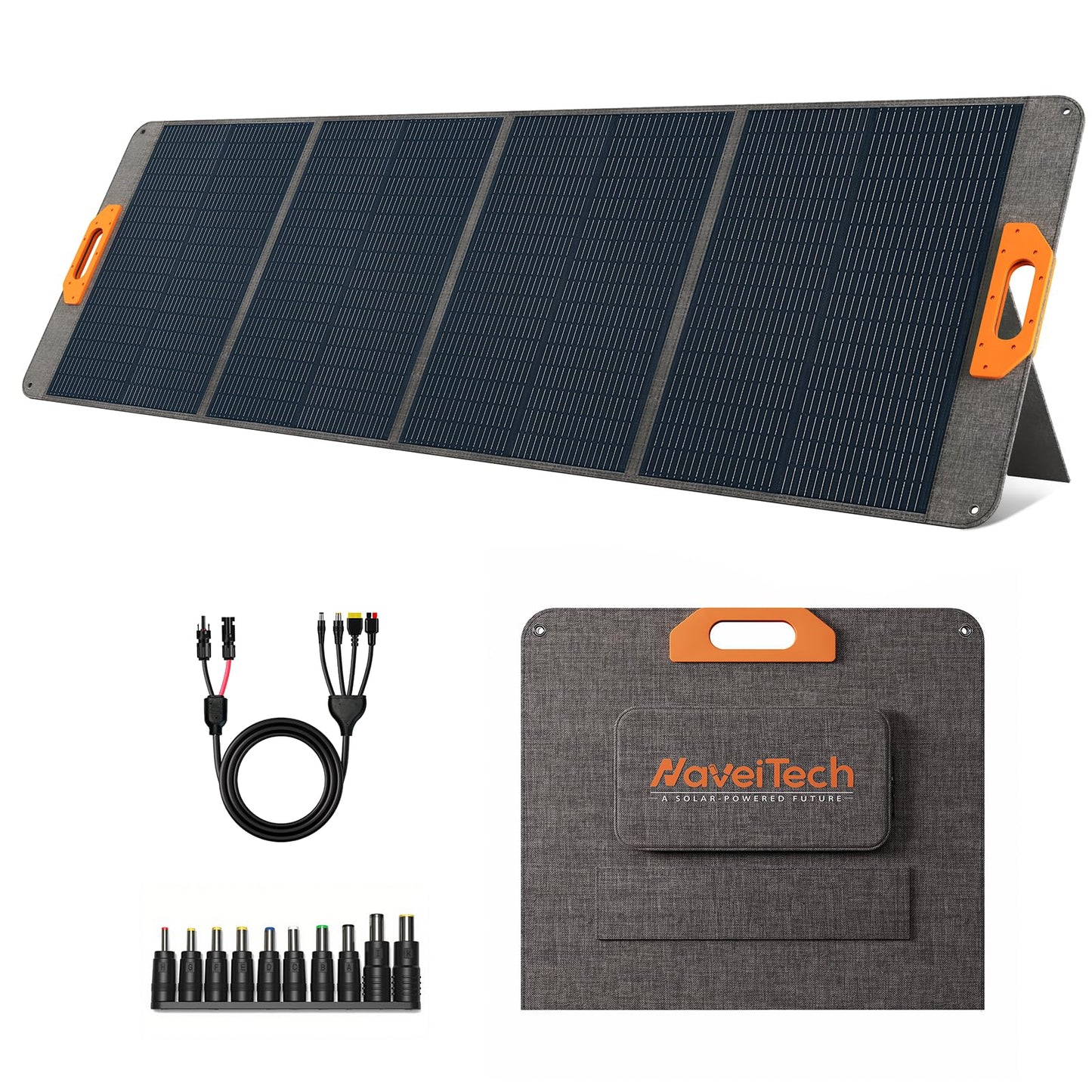 NaveiTech 200W Portable Solar Panel, 25% High Efficiency Foldable Solar Panel Charger for Power Station, for Power Station, with Sturdy Kickstands, Fast Setup for Camping, RV, Pickup, Marine Off-Grid