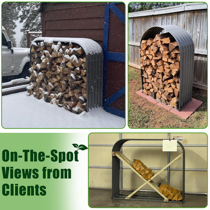 ANLEOLIFE Galvanized Steel Firewood Rack with Weatherproof Corrugated Roof (Shed-Style Log Storage), Heavy Duty Outdoor Log Holder, Rust Resistant, Trio Gray, 18"D x 54"W x 43"H