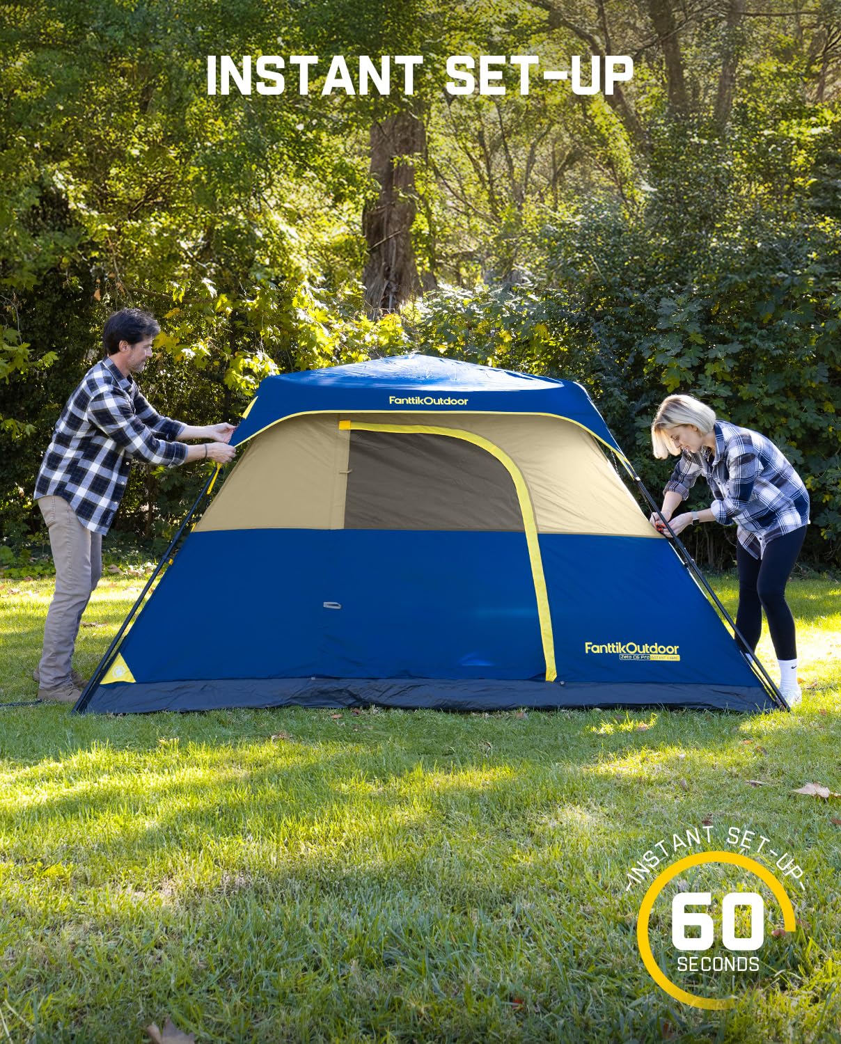 FanttikOutdoor Zeta C6 Pro Camping Tent 6 Person Instant Cabin Tent Setup in 60 Seconds with Rainfly & Windproof Portable with Carry Bag for Family Camping & Hiking, Upgraded Ventilation, Navy Blue