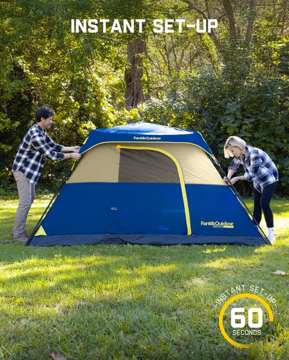 FanttikOutdoor Zeta C6 Pro Camping Tent 6 Person Instant Cabin Tent Setup in 60 Seconds with Rainfly & Windproof Portable with Carry Bag for Family Camping & Hiking, Upgraded Ventilation, Navy Blue