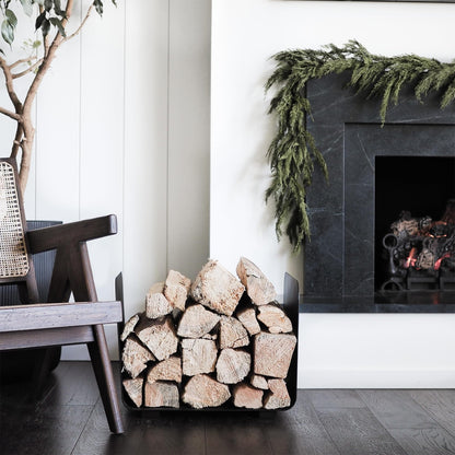 RTS Home Accents Minimalist Firewood Log Holder, Indoor or Outdoor, Black