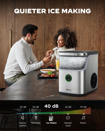 Silonn Nugget Ice Maker Countertop, Ice Basket with Handle, Quiet Operation & Self Cleaning Ice Machine, Chewable Ice, 33 lbs/24H, Portable Pellet Ice Maker with Scoop for Home, Kitchen and Office
