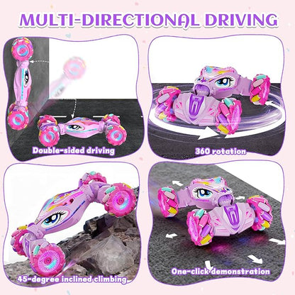 Unicorn Remote Control Car for Girls Age 6-8-12 Pink RC Gesture Sensing Stunt Cars 2.4Ghz 4WD RC Cars Hand Controlled Remote Control Twist Car with Light &amp Music Gift for Kids Age 6 7 8 9 10 11