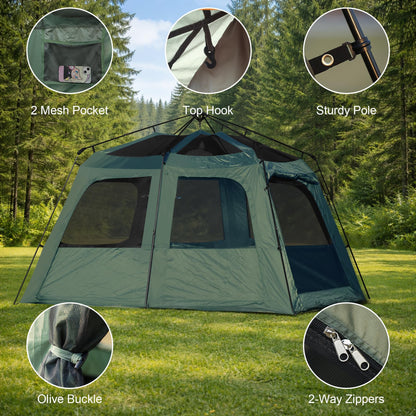 Castle Unicorn Instant 6-8 Person Camping Tent with Porch, Large Family Cabin Tent with 2 Rooms, Tall & Spacious 60s Easy Setup, Waterproof Glamping Tent, Big Tents for Outdoor Camping Hiking Backyard