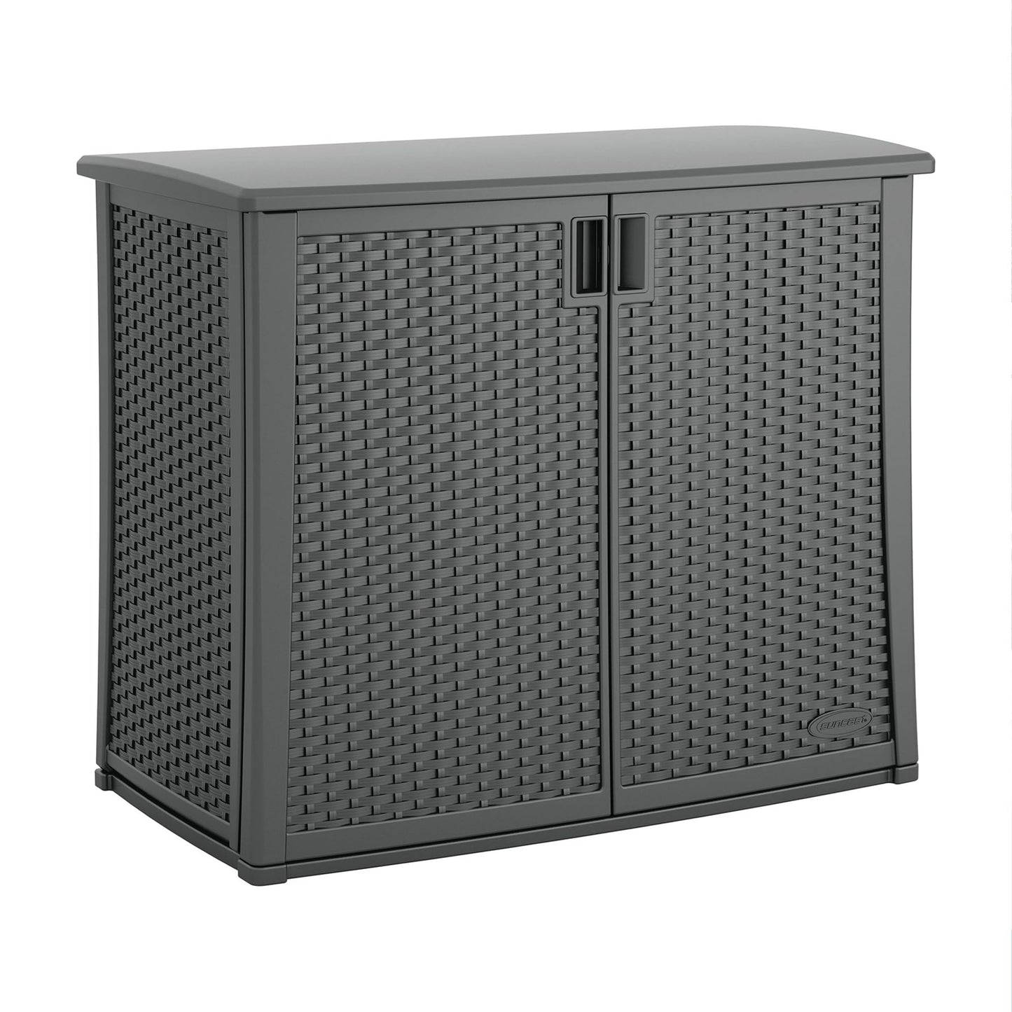 Suncast Resin Outdoor Storage Cabinet, Cool Gray Wicker Resin Outdoor Cabinet, Weatherproof, Lockable Outside Storage for Patio, Deck, Balcony, Porch, Backyard, or Garden, Made in The USA