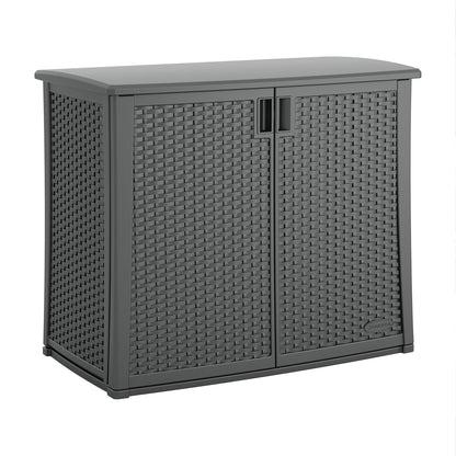 Suncast Resin Outdoor Storage Cabinet, Cool Gray Wicker Resin Outdoor Cabinet, Weatherproof, Lockable Outside Storage for Patio, Deck, Balcony, Porch, Backyard, or Garden, Made in The USA