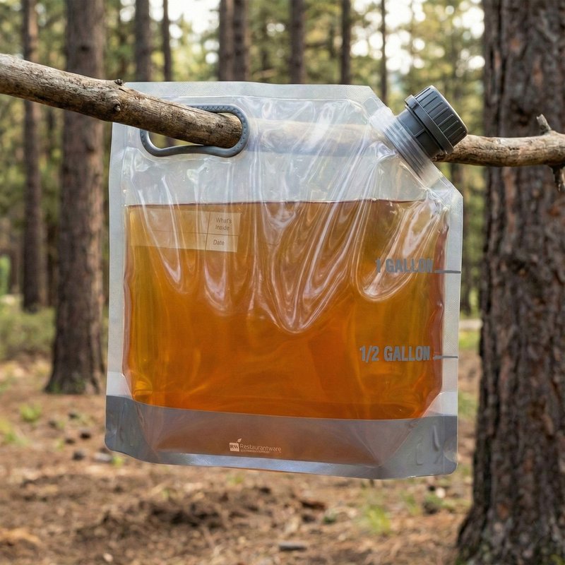 Restaurantware Cater Tek 1 Gallon Water Containers 10 Drink Bags - Collapsible Includes Tamper-Evident Caps Clear Plastic Beverage Bags For Catered Events Camping or Hiking Durable Handle