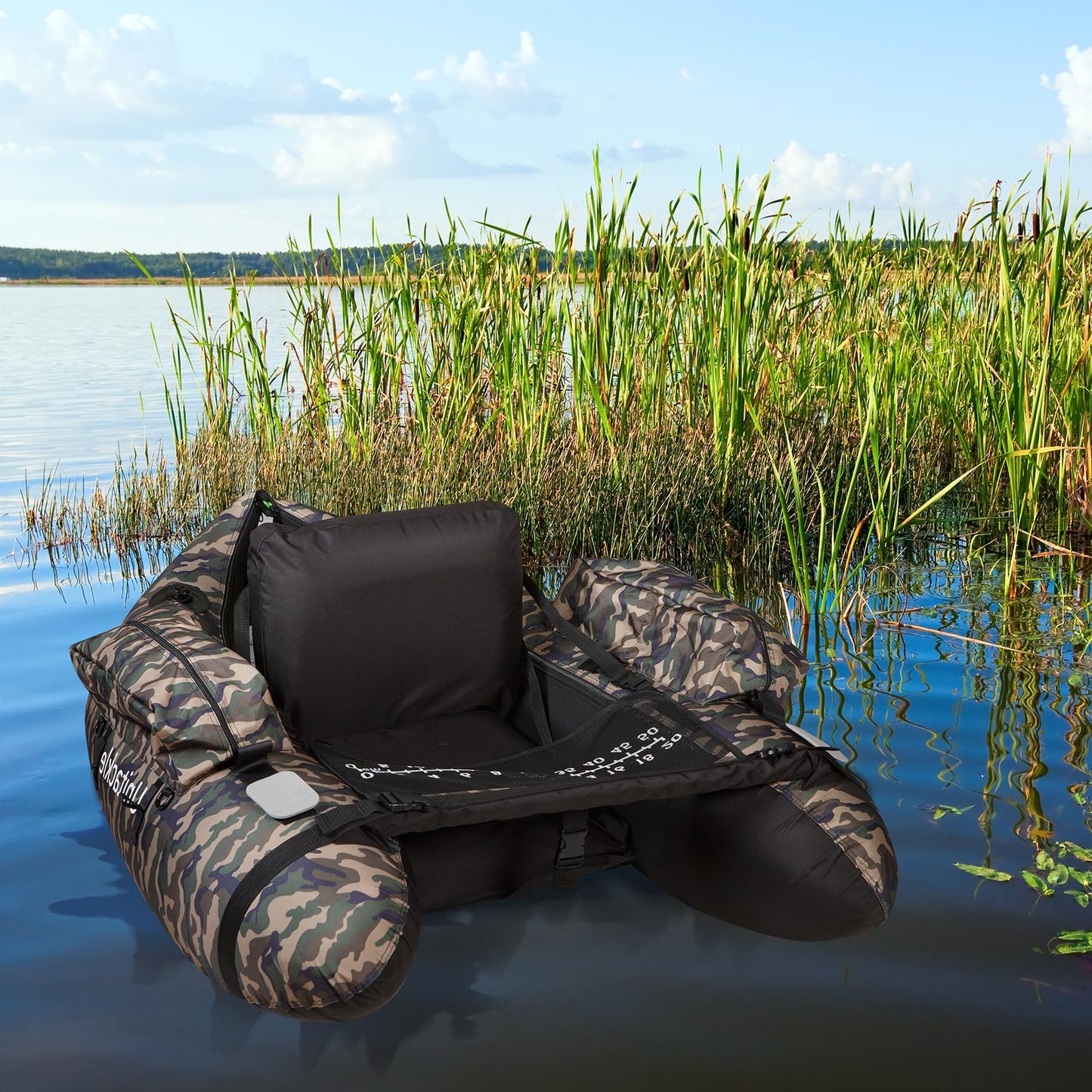 UNITACKLE Inflatable Float Tube, with Paddles, Fish Ruler, Air Pump, Storage Bag, Adjustable Shoulder Straps, Weight Capacity of 286 lbs, for Adults Fishing in Rivers and Lakes, Camo Military Green