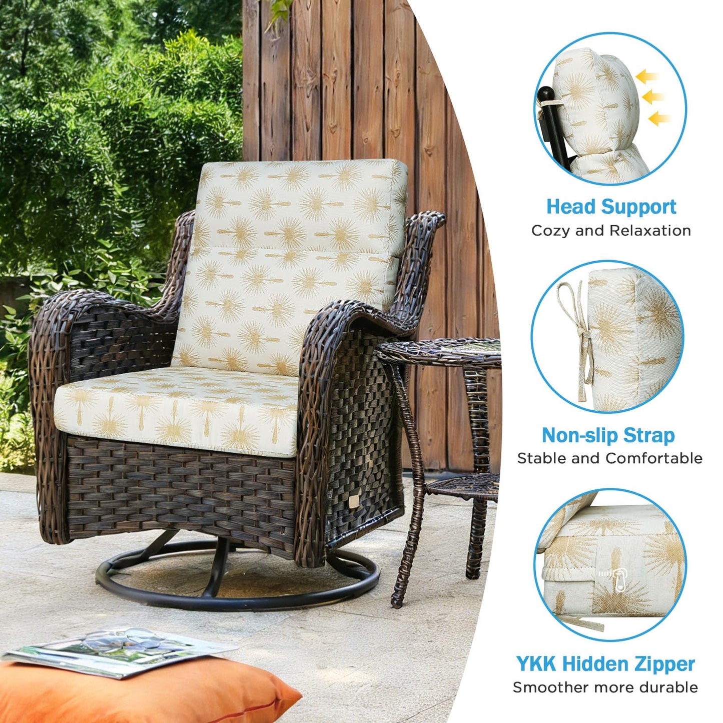 Supflourishia Outdoor Patio Chair Cushions 44x21x3.5 inch, Set of 2 Thicken Comfy Cushions for Rocker Non Slip Fade Shield Water Repellent High Back with Ties, Radiant Floral Brocade
