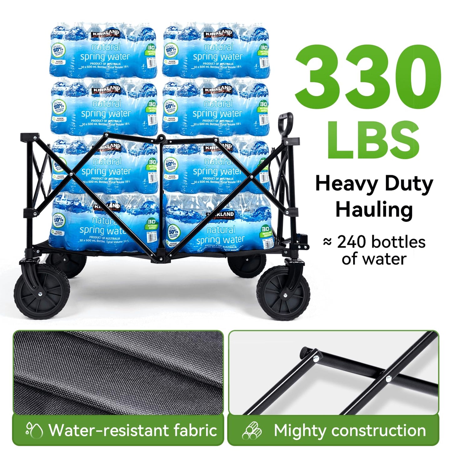Hikenture Collapsible Wagon and Cargo Net, 330LBS Large Capacity Wagons Carts Foldable, Heavy Duty Folding Wagon with All-Terrain Wheels
