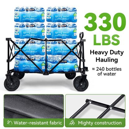 Hikenture Collapsible Wagon and Cargo Net, 330LBS Large Capacity Wagons Carts Foldable, Heavy Duty Folding Wagon with All-Terrain Wheels