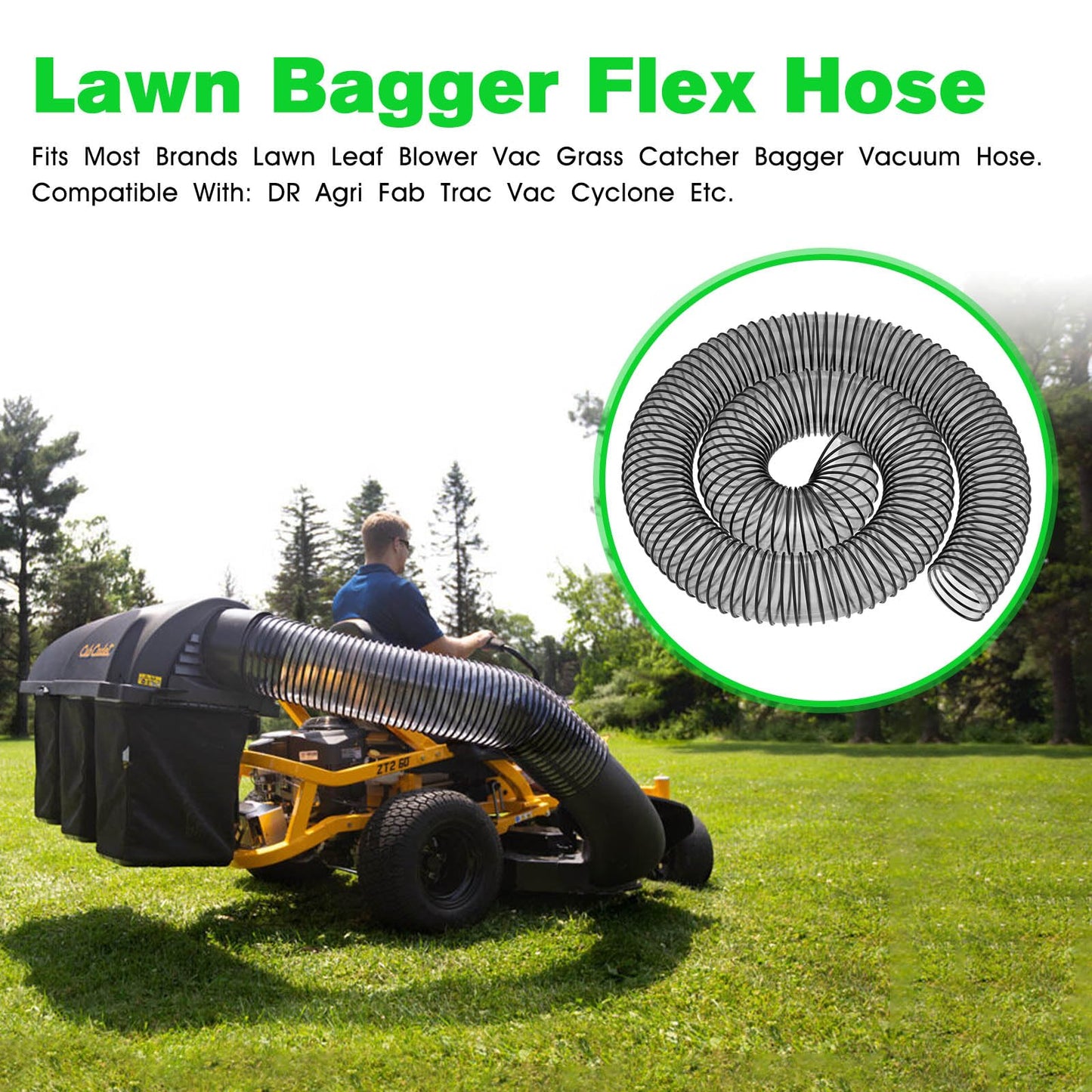 Leaf Vac Hose Dust Collection Hoses 8 Foot PVC Flexible Grass Catcher Leaf Vac Collection Vacuum Hose FOR DR Agri-Fab Trac Fits Most Brands Of Lawn Leaf Blowers (8 Inch Inside Diameter)