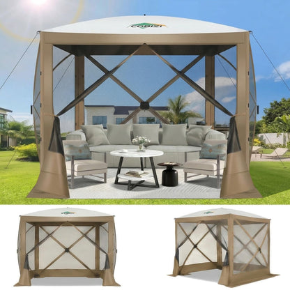 COBIZI Pop Up Gazebo Screen Tent Screen House for Camping, 6FTx6FT Screen Room with Mosquito Netting, Hub Tent Instant Screened Canopy with Carrying Bag and Ground Stakes, Khaki