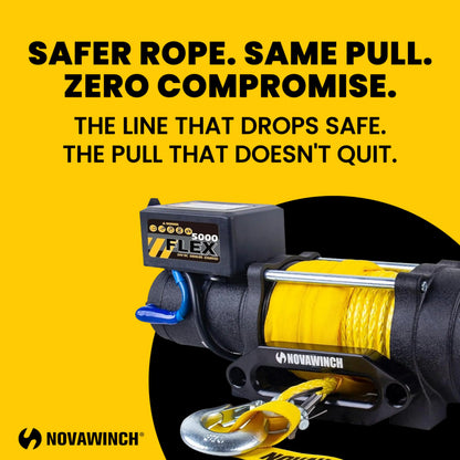 Novawinch Flex 5000 lb Trailer Winch 12V Electric - Synthetic Rope, IP68 Sealed Planetary Gearbox, Hawse Fairlead, Auto-Lock Brake, Waterproof Remote - Flatbed, Boat Trailer, Equipment Hauler, SAE