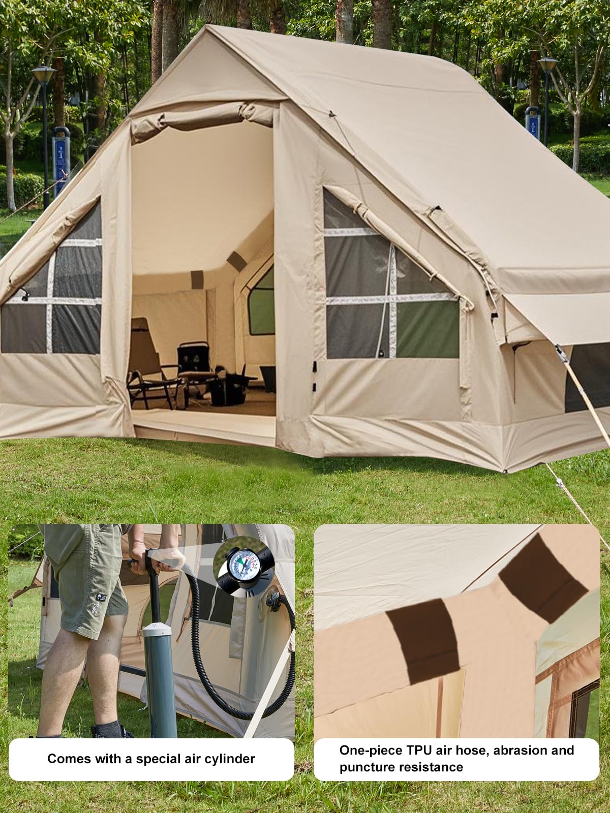 4-6 Person Inflatable Camping Tent, 9.8 * 7.2 FT Glamping Inflatable Tents with LargeTarps,2025 Update Zipper Door Easy Setup Blow Up Tents for Camping